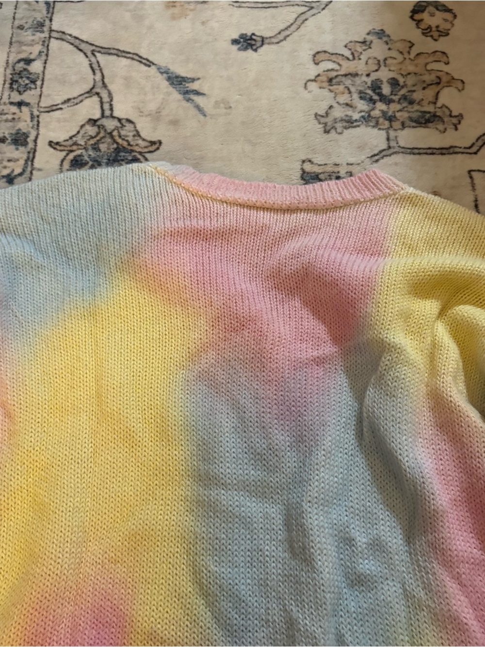 LoveShackFancy Pastel Tie-Dye V-Neck Sweater in Yellow, Pink, Blue - Picture 8 of 10